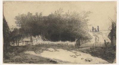 有白色栅栏的风景 作者 Rembrandt van Rijn（拒绝归因）
