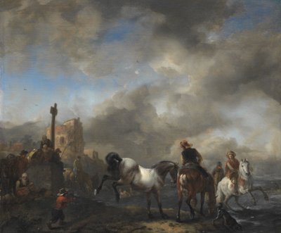 界石附近的马池，约 1651-1654 年（油画板） 作者 飞利浦Wouwermans或Wouvermans
