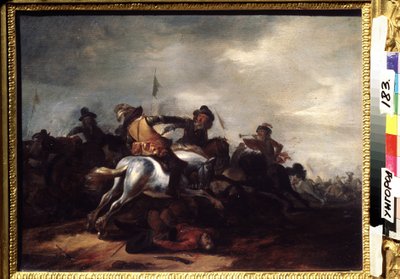 Une bataille（一场战斗）。Philips Wouwerman（1619-1668 年）的画作。火焰艺术、巴洛克艺术。地区艺术博物馆，乌日哥罗德（乌克兰）。 作者 飞利浦Wouwermans或Wouwerman