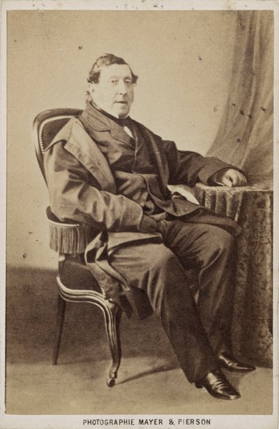 作曲家吉奥阿基诺-安东尼奥-罗西尼的肖像，1792-1868年，约1860年。 作者 摄影工作室 Mayer 和 Pierson。