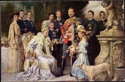 艺术家 Ak Kaiser Wilhelm II、Auguste Viktoria、Viktoria Luise、灰狗、普鲁士（黑白照片） 作者 德国摄影师