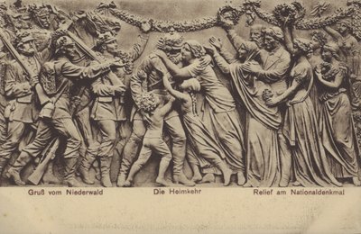 返校节、Nationaldenkmal 浮雕、德国统一纪念碑、莱茵河畔鲁德斯海姆、黑森州（黑白照片） 作者 德国摄影师