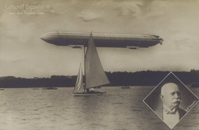齐柏林飞艇 LZ III 飞越柏林泰格尔湖（黑白照片） 作者 德国摄影师