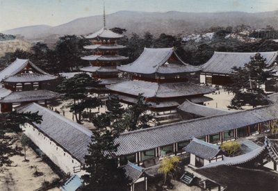 日本，约 1912 年：日本最古老的佛教寺庙法隆寺，建于大约 1300 年前，大和（照片） 作者 摄影师 日本人