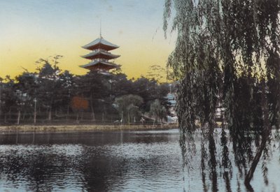 日本，约 1912 年：从猿泽池看奈良宝塔（照片） 作者 摄影师 日本人