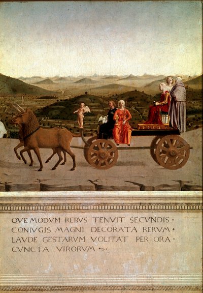 Federico da Montefeltro 和 Battista Sforza 的胜利双联画，细节（木头上的蛋彩画） 作者 皮耶罗·德拉·弗朗西斯卡