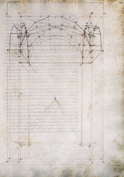 带有交叉拱顶的过道透视图，来自 De Prospectiva pingendi（绘画透视图）的页面，作者 Piero della Francesca（约 1415-1492 年），意大利 作者 皮耶罗·德拉·弗朗西斯卡