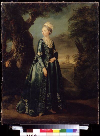 "Portrait de dame dans un jardin ou portrait de la grande duchesse Natalia (Lady in a garden (Portrait of Grand Duchess Natalia) 大公夫人纳塔利娅-阿列克谢耶夫娜（或阿列克谢耶夫娜）（1755-1776 年）肖像（威廉明娜-路易莎-德-黑森-达姆施塔特（黑森））。 作者 皮埃尔·艾蒂安·法尔科内
