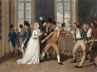 1792年6月20日在巴黎杜伊勒里宫的聚会--伊丽莎白夫人（Elisabeth Philippine Marie Helene de France dit Madame Elisabeth (1764-1794)）的晚餐--Pierre Bouillon（1776 - 1831）的雕刻。 作者 皮埃尔（后）肉汤