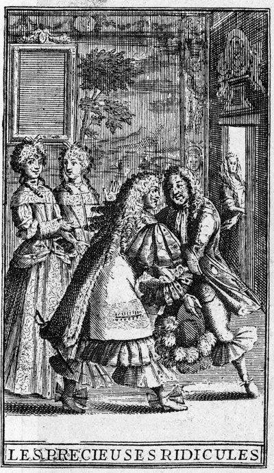Les Precieuses ridicules de Moliere (Affected Young Ladies) 皮埃尔-布里萨为1682年版所作的版画。 作者 皮埃尔（之后）布里萨特