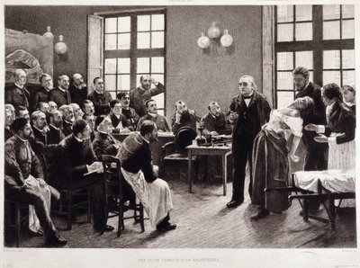 1887年，夏尔科医生在Salpetriere进行的临床讲座。让-马丁-沙尔科教授部门的学生，他解释了布兰奇-维特曼的病例，他的病人和小白鼠是她研究癔症的首选。他是乔 作者 皮埃尔·安德烈（后）布劳耶