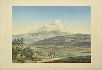 Cajambe景观，由Bouquet雕刻，插图来自Alexander von Humboldt和Aime Bonpland的《Vues des Cordillères et Monumens des Peuples Indigènes de l