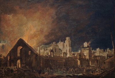 1762年3月16日至17日夜间火灾后的圣日耳曼广场，1762年。 作者 Pierre Antoine Demachy