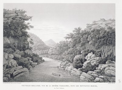 纽荷兰：蓝山中的Waragamba河景观，来自&39;Voyage Autour du Monde（1817-20）&39;，作者：Louis Claude Desaulses de Freycinet（1779-1842），由Schroeder雕刻，1822-24发表（李 作者 皮埃尔·安托万·马尔凯斯