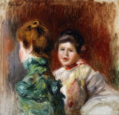 两个女人的头像素描；素描，两位女负责人，1895年 作者 Pierre Auguste Renoir