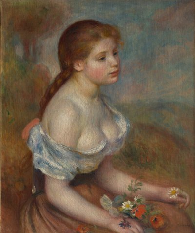 带着雏菊的年轻女孩，1889年。 作者 皮埃尔·奥古斯特·雷诺阿