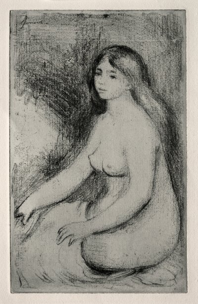 沐浴者坐，c。 1905年。 作者 皮埃尔·奥古斯特·雷诺阿