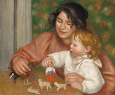 有玩具的孩子--加布里埃尔和艺术家的儿子让，1895-1896。 作者 皮埃尔·奥古斯特·雷诺阿