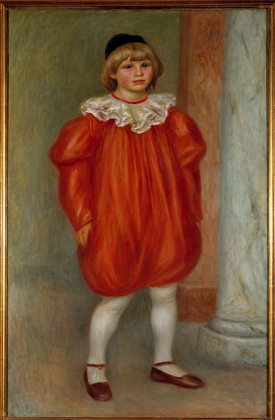 Claude Renoir en clown 画作，Pierre Auguste Renoir (1841-1919) 1909 太阳。0,77x1,2米 巴黎，桔园博物馆 - 穿着小丑服装的克劳德-雷诺阿（或小丑）。皮埃尔-奥古斯特-雷诺阿(1841-1919)的画作 作者 皮埃尔·奥古斯特·雷诺阿