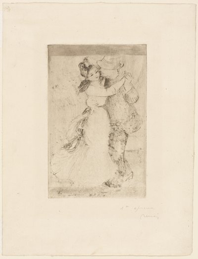 乡村舞蹈》，约 1890 年（象牙白板纸上的棕灰色蚀刻版画） 作者 皮埃尔·奥古斯特·雷诺阿