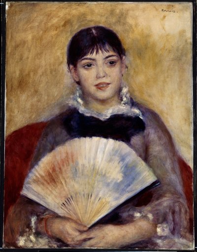 拿扇子的女孩（Alphonsine Fournaise）。皮埃尔-奥古斯特-雷诺阿（1841-1919 年）的画作 作者 皮埃尔·奥古斯特·雷诺阿