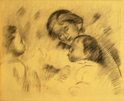 加布里埃尔-雷纳与让-雷诺阿和一个小女孩，约 1895-96 年（黑板上的黑色粉笔画） 作者 皮埃尔·奥古斯特·雷诺阿