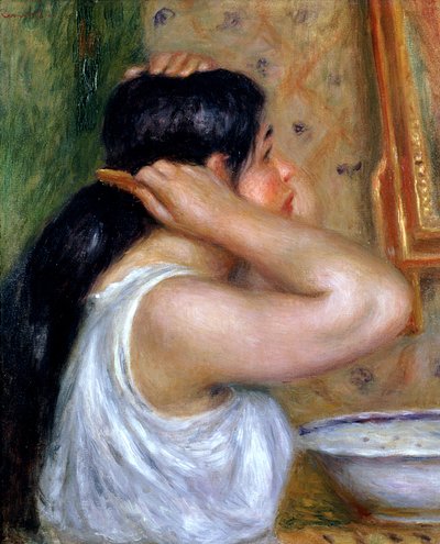 女孩梳理她的头发，1907-8 作者 Pierre Auguste Renoir