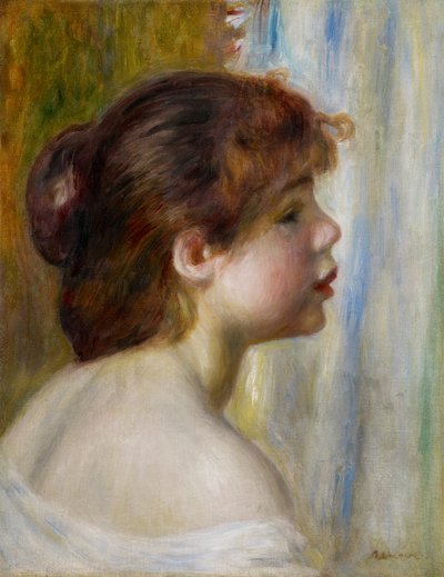 一名年轻女子的头，19世纪末 作者 Pierre Auguste Renoir