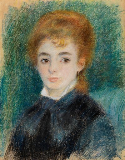 赤褐色头发的女士，c.1875-78（齿纸上的粉彩） 作者 皮埃尔·奥古斯特·雷诺阿
