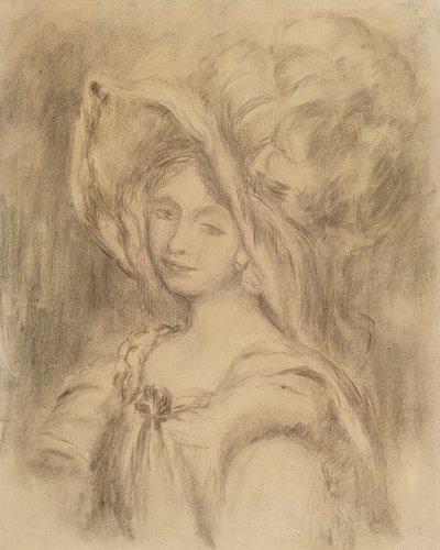 戴着帽子的Mme Dieterle，c.1896（纸上的木炭） 作者 皮埃尔·奥古斯特·雷诺阿