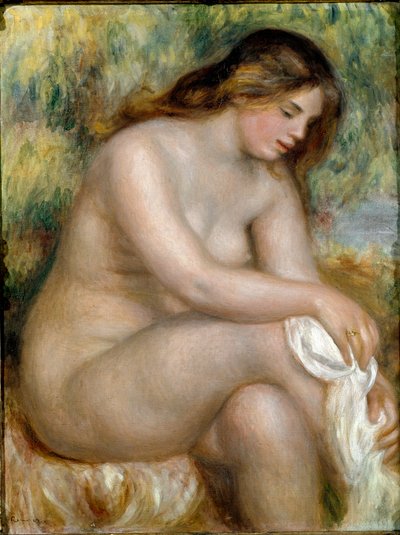 赤裸坐着（父亲擦她的腿） 作者 Pierre Auguste Renoir