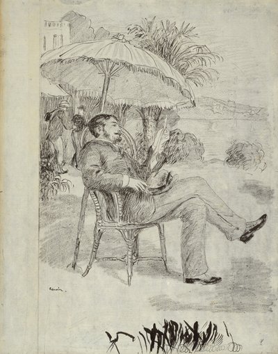 在博尔迪盖拉一家酒店的露台上：画家让·马丁（Jean Martin）评论他的条例草案，1881年 作者 皮埃尔·奥古斯特·雷诺阿