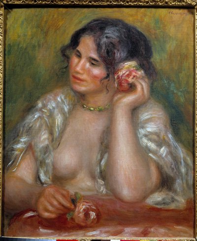 Gabrielle a la rose (1878 - 1959) 的肖像。 皮埃尔·奥古斯特·雷诺阿 (1841-1919) 的绘画 作者 皮埃尔·奥古斯特·雷诺阿