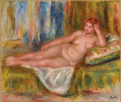 斜躺着的女性裸体；裸体女人说谎，1918年 作者 Pierre Auguste Renoir