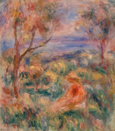 坐着的女人与远处的大海 (Femme assise au bord de la mer) 作者 皮埃尔·奥古斯特·雷诺阿