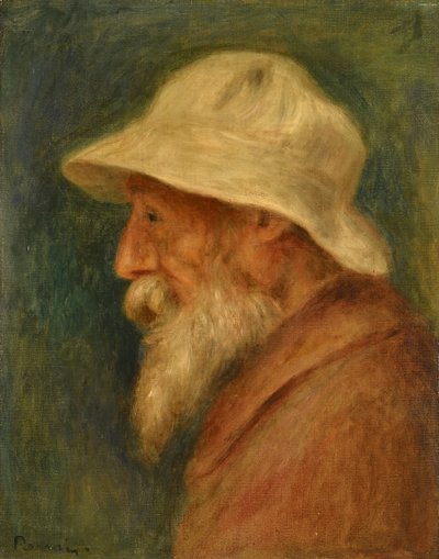 雷诺阿的白帽自画像，皮埃尔·奥古斯特 (1841-1919) 作者 皮埃尔·奥古斯特·雷诺阿