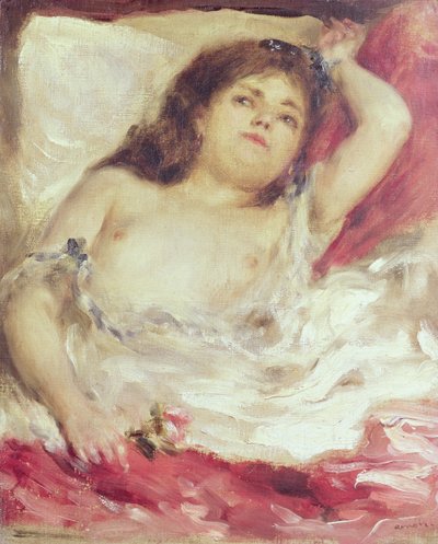 半裸女人躺在床上：1872年之前的玫瑰（布面油画） 作者 Pierre Auguste Renoir