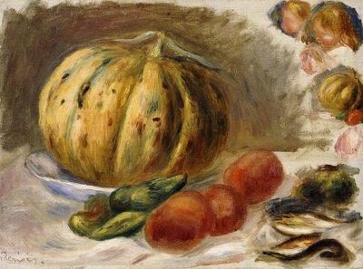 静物瓜和西红柿； Nature Morte au Melon et Tomates，c.1900 作者 皮埃尔·奥古斯特·雷诺阿