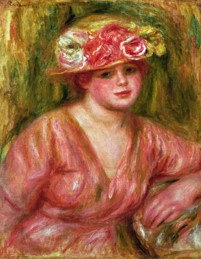 玫瑰帽或赫斯林夫人的肖像 作者 Pierre Auguste Renoir