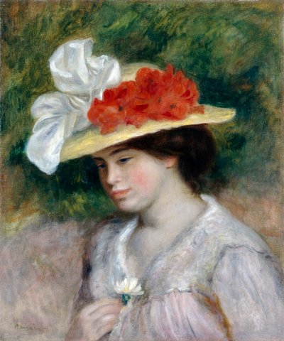戴花帽的女人，1889年 作者 Pierre Auguste Renoir