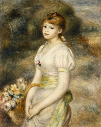 提着一篮鲜花的小女孩;提着花篮的年轻女孩，1888年 作者 皮埃尔·奥古斯特·雷诺阿