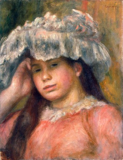 戴帽子的年轻女孩，1892-1894年。 作者 皮埃尔·奥古斯特·雷诺阿