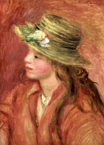 c。草帽的女孩，c.1908 作者 Pierre Auguste Renoir