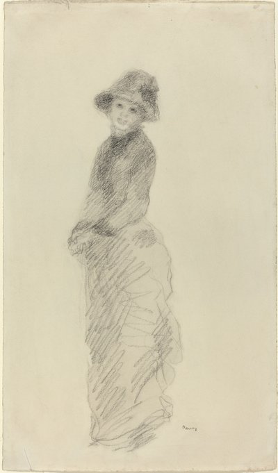 年轻女子站立，约1880年。 作者 皮埃尔·奥古斯特·雷诺阿