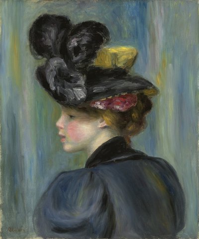 戴着黑帽子的年轻女子；戴黑帽子的年轻女子，1895年 作者 皮埃尔·奥古斯特·雷诺阿