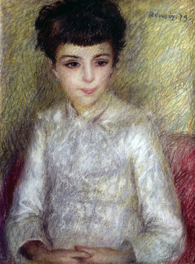 Young brunette girl sitting with hands crossed 作者 皮埃尔·奥古斯特·雷诺阿