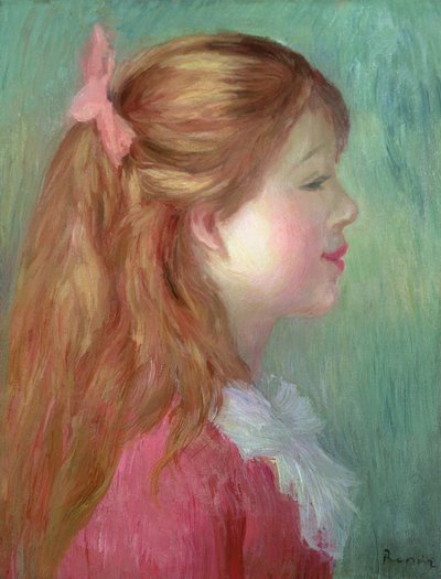 有长的头发的女孩在外形，1890年 作者 Pierre Auguste Renoir