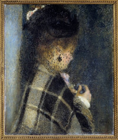 皮埃尔·奥古斯特·雷诺阿（Pierre Auguste Renoir，1841-1919）的画作，大约 1870 年 0,61x0,51 m 巴黎，奥赛博物馆 - 戴面纱的年轻女子。 皮埃尔·奥古斯特·雷诺阿 (1841-1919) 的绘画，约。 1870. 0.61 x 0.51 米。 巴黎奥赛博物馆 作者 皮埃尔·奥古斯特·雷诺阿
