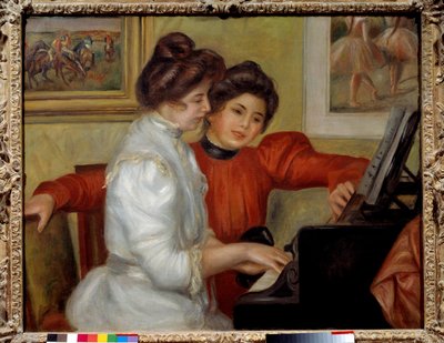 皮埃尔·奥古斯特·雷诺阿 (1841-1919) 1898 年在钢琴旁的伊冯娜 (Yvonne) 和克里斯汀·勒罗尔 (Christine Lerolle)。 0.73x0.92 米巴黎，橘园博物馆 - 伊冯娜和克里斯汀勒罗尔在钢琴上。 皮埃尔·奥古斯特·雷诺阿 (1841-1919) 的画作，1898 年。0.73 x 0.92 米。 橘园 M 作者 皮埃尔·奥古斯特·雷诺阿