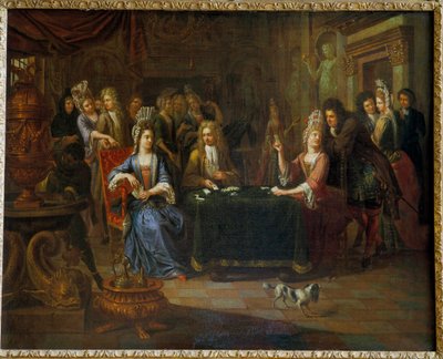 贵族牌手在客厅玩牌。皮埃尔-贝尔加涅（1652-1708 年）的画作，1699 年 阿拉斯，美术博物馆 作者 皮埃尔·贝尔盖涅